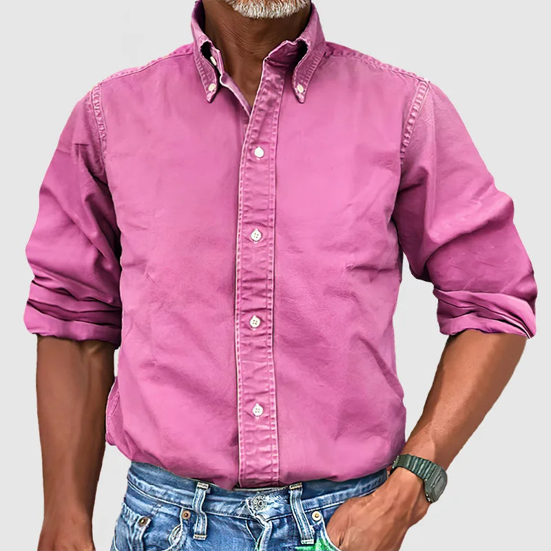 Levoire | Chemise Vintage Pour Hommes Avec Look Delave Et Manches Longues Rose fonce