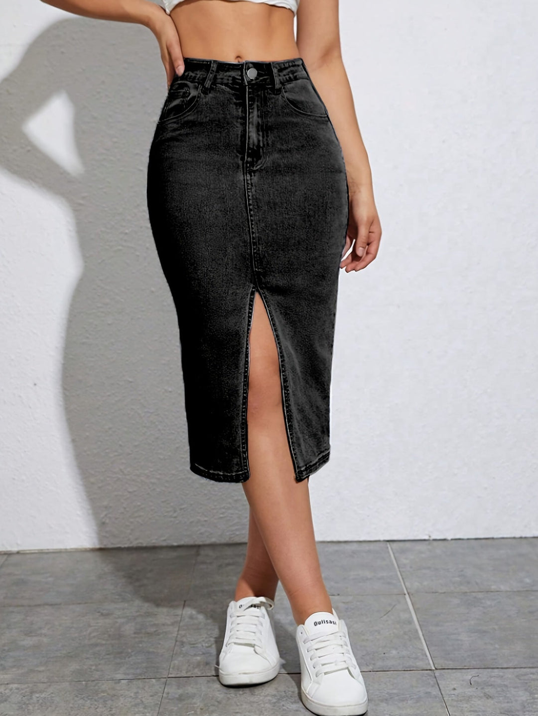 Levoire | Jupe En Denim À Taille Haute Avec Des Poches Obliques
