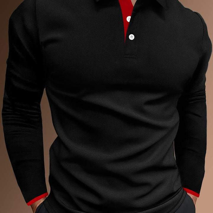 Levoire | T-Shirt À Motif Ondulé À Col Revers Et À Manches Longues Noir
