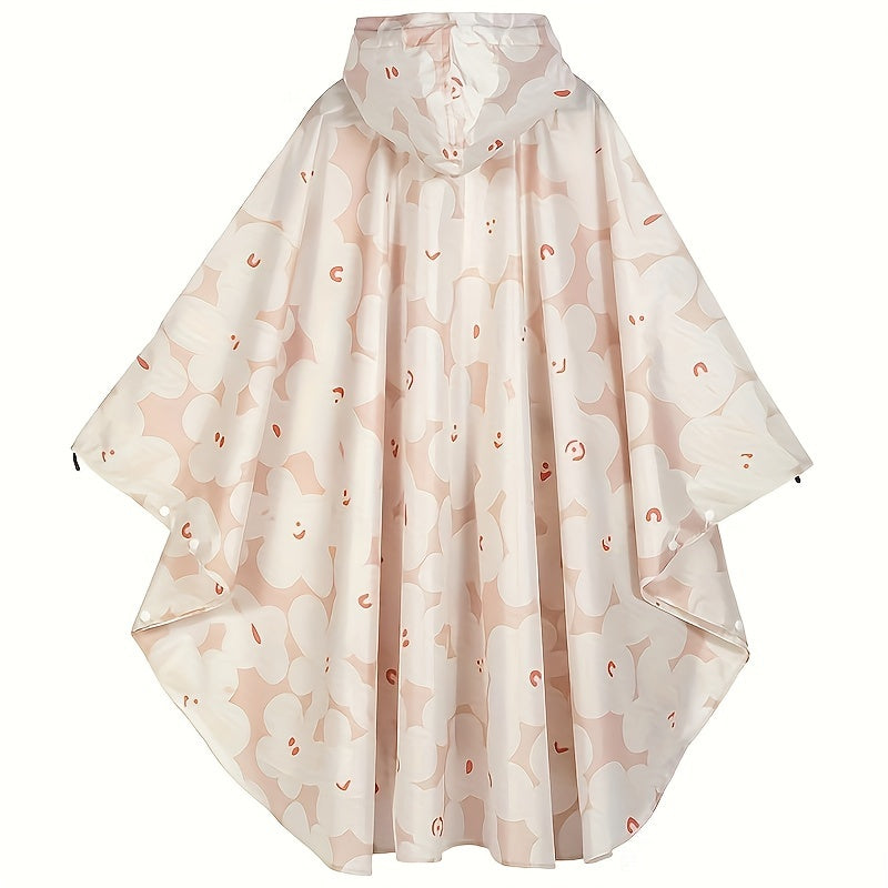 Levoire | Poncho De Pluie Imperméable À Motif Floral Avec Capuche Et Poche Zippée