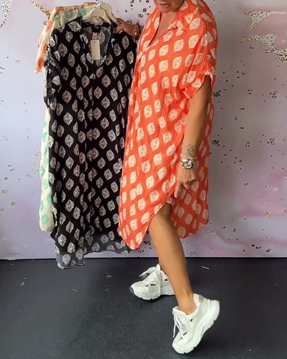 Levoire | Robe Décontractée À Décolleté En V Avec Imprimé Et Manches Courtes