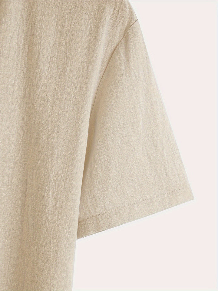 Levoire | T-Shirt Henley À Manches Courtes Unies Avec Col En V Profond