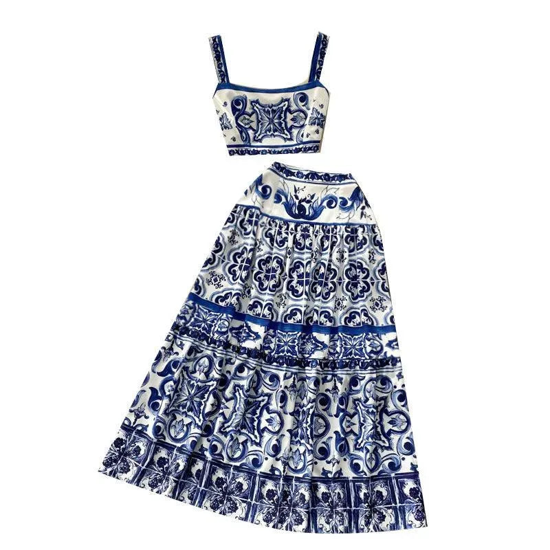 Levoire | Robe en porcelaine bleue et blanche à imprimé