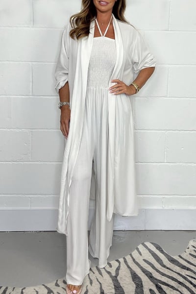 Levoire | Mode Ensemble 2 Pièces Femme Avec Sans Dos Et Pantalons Avec Jambe Vase Blanc