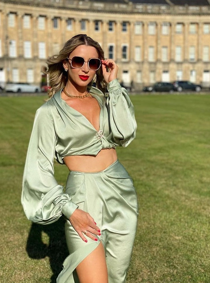 Levoire | Crop À Manches Courtes Fente Haute Jupe Longue Ensemble