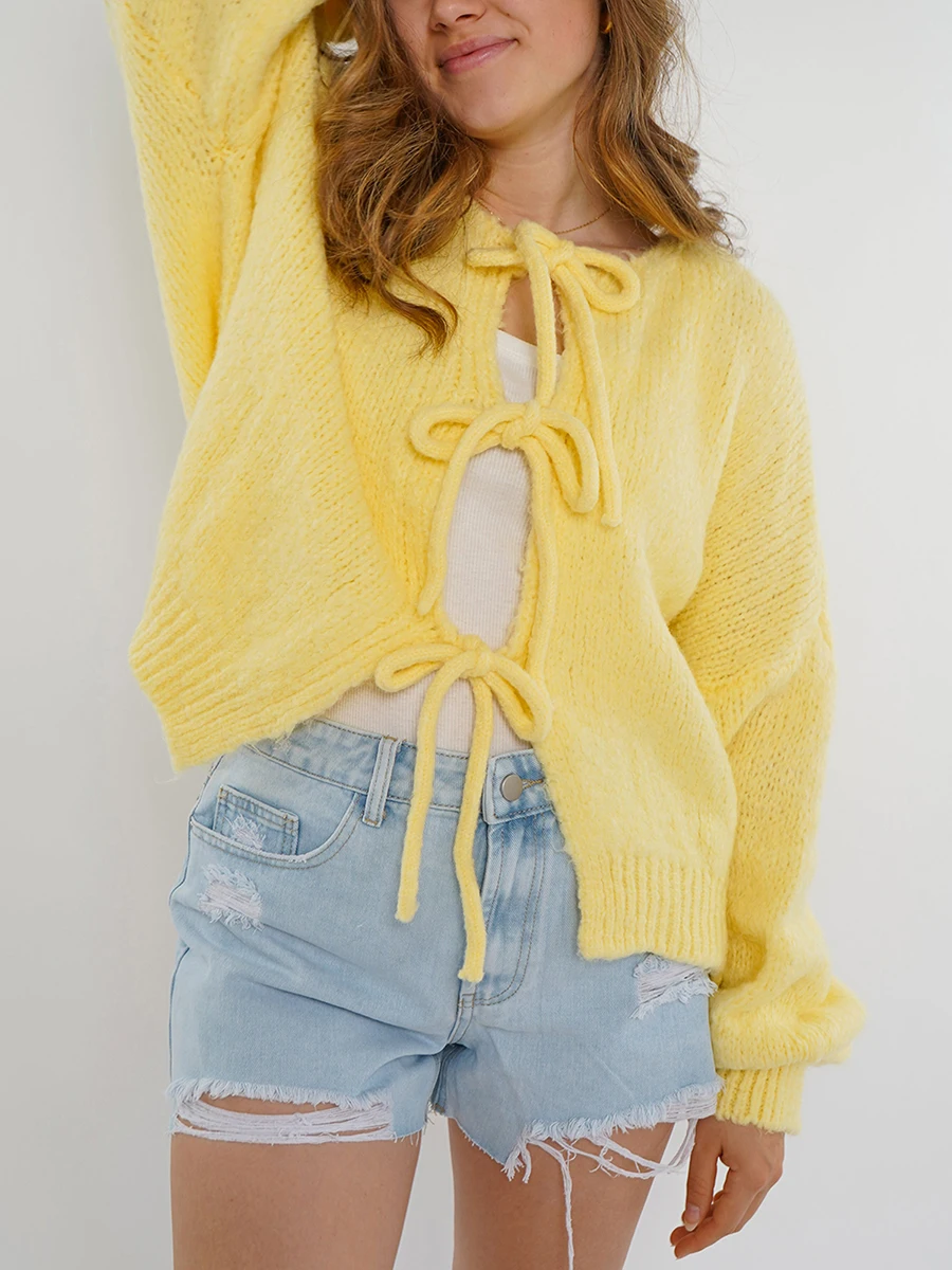 Levoire | Pull En Maille Stylé Ouvert Avec Design À Nouer Et Manches Longues