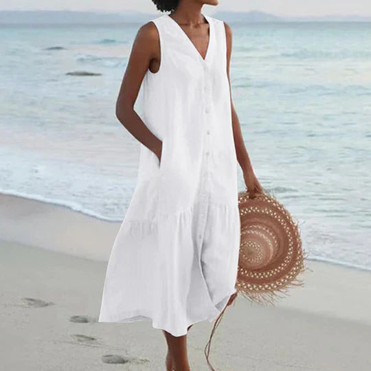 Levoire | Rose Pâle Robe En Lin Blanc
