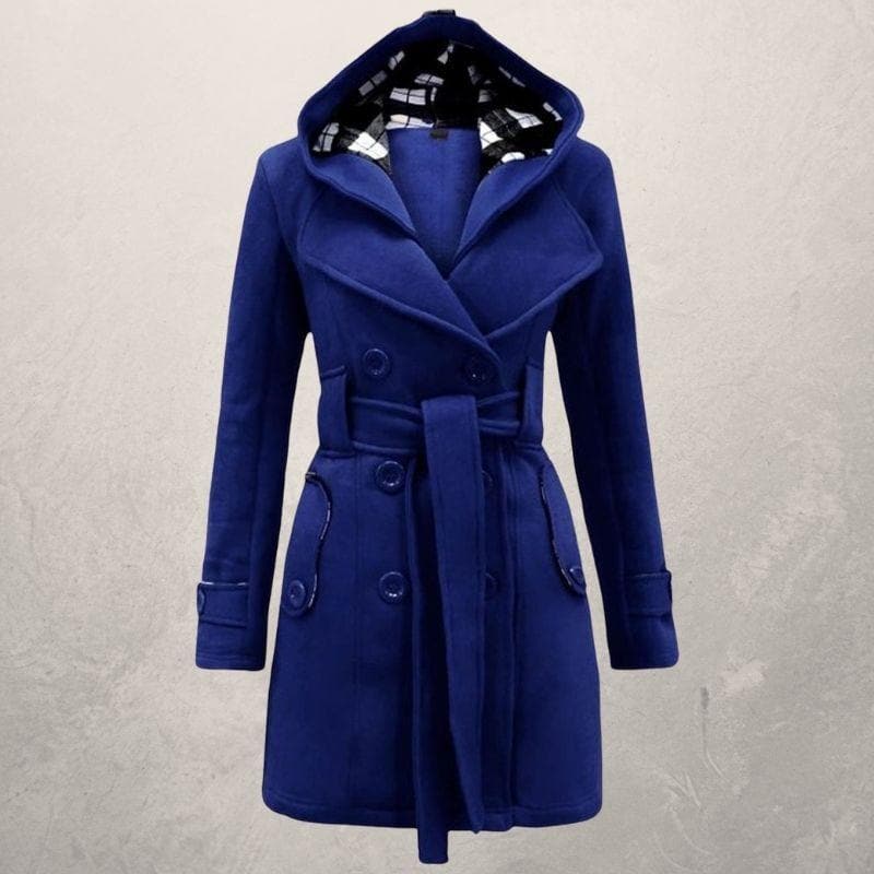 Levoire | Veste À Capuche Ceinturée À Manches Longues Avec Bouton Bleu