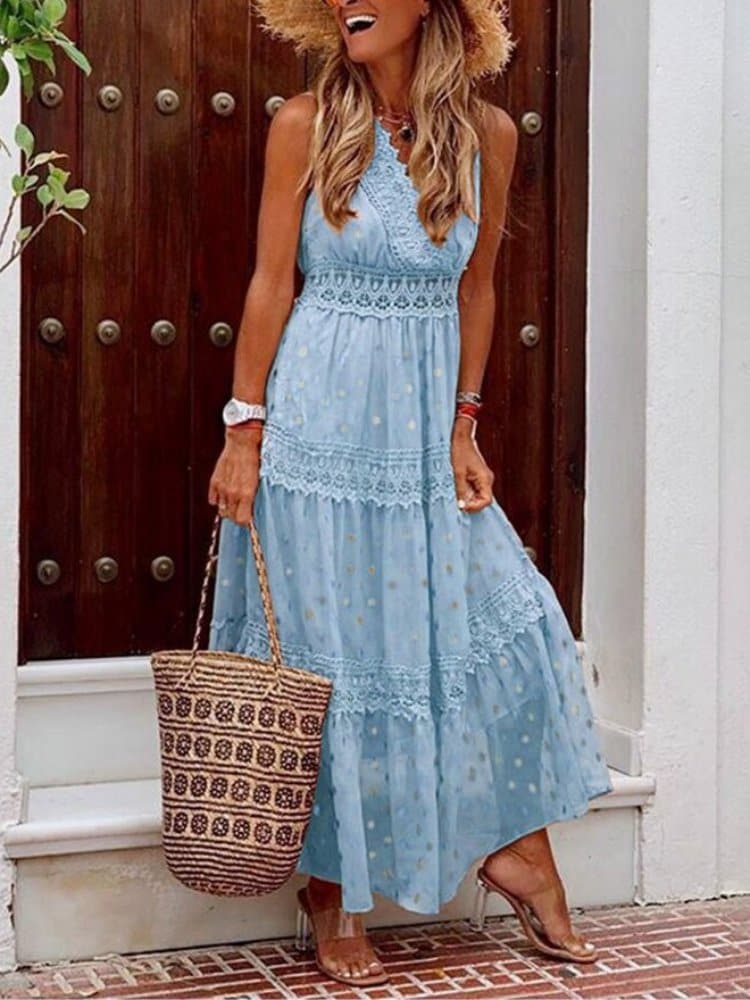 Levoire | Robe De Vacances D'été Pour Femme - Maxi Bleu