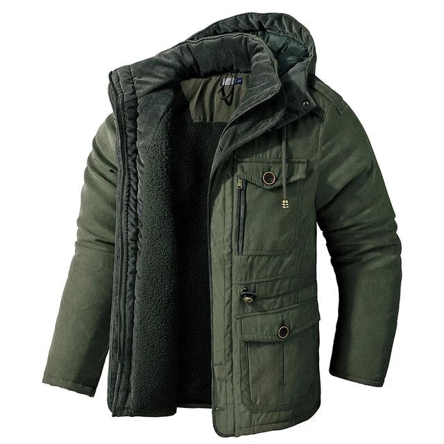Levoire | Manches Longues Plusieurs Poches Feutre Capuche Parka Veste Vert