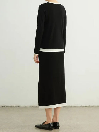 Jupe en Maille Mi-Mollet avec Détail de Bordure Patchwork - draft