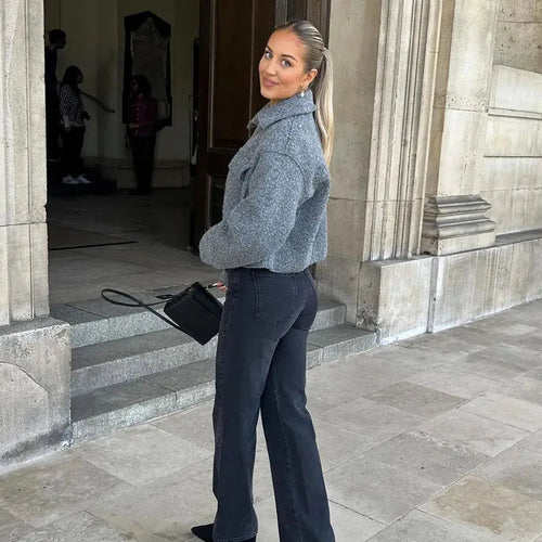 Levoire | Veste De Printemps/Transition Courte Tendance Et Élégante Avec Fermeture Éclair Et Col Retourné Pour Femmes
