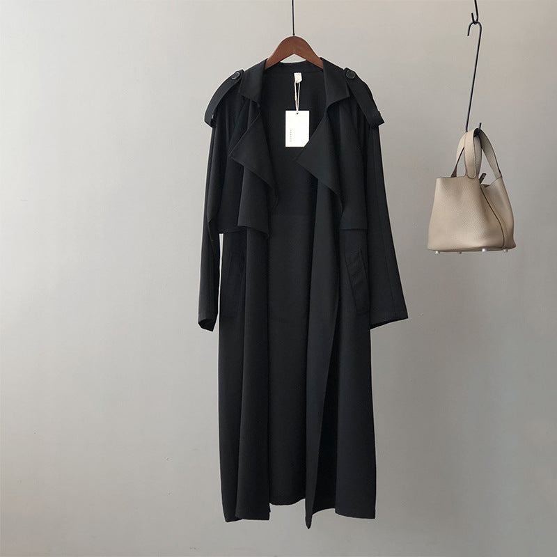Levoire | Manteau Trench Long Pour Femmes Avec Revers Noir