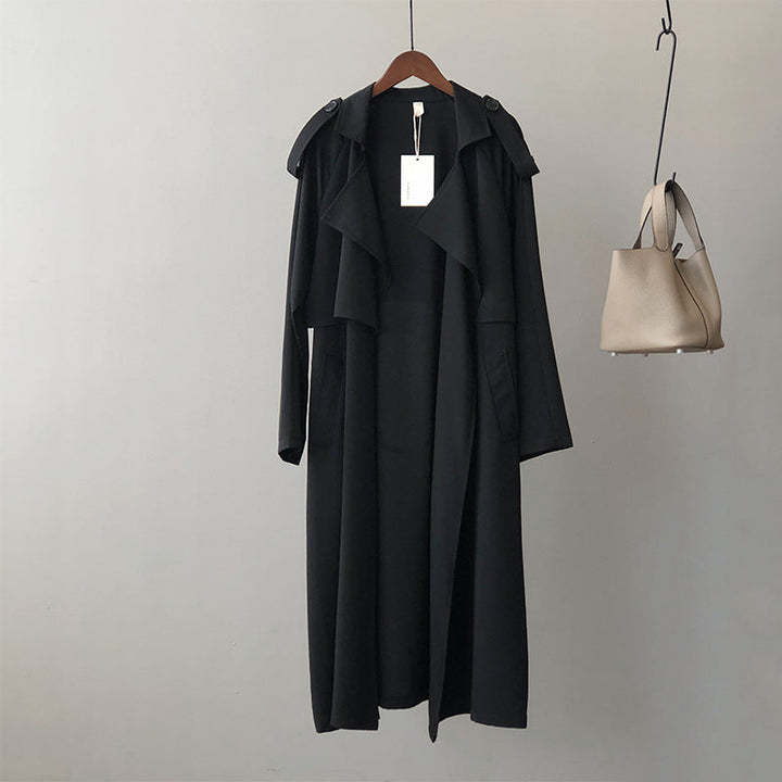 Levoire | Manteau Trench Long Pour Femmes Avec Revers Noir
