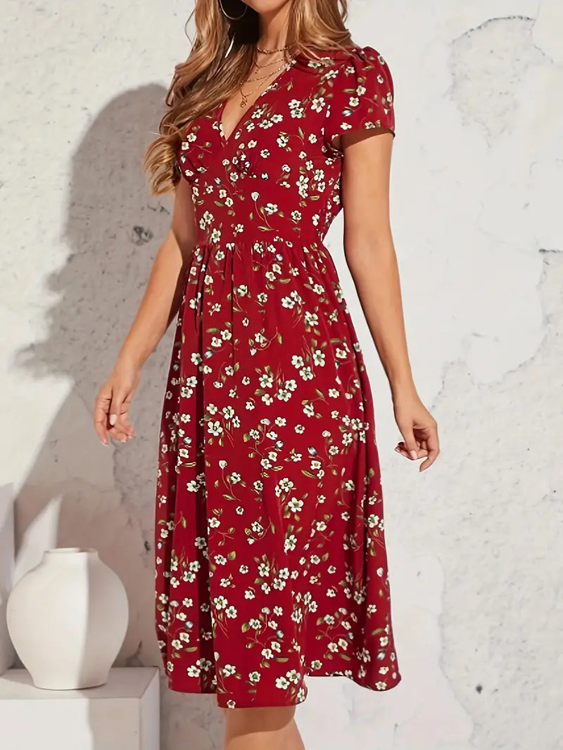 Levoire | Robe À Manches Courtes Avec Imprimé Floral Et Décolleté En V