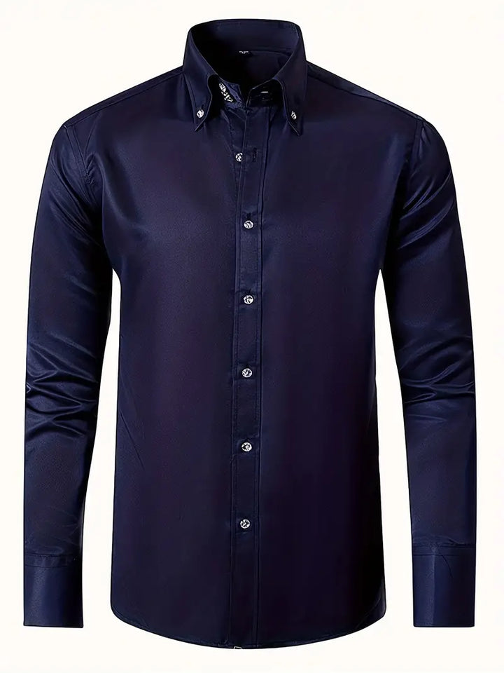Levoire | Chemise Élégante À Manches Longues À Coupe Ajustée Avec Bouton Émeraude