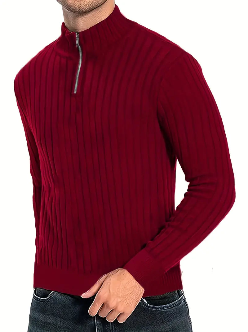 Levoire | Pull Homme De Loisirs Avec Décolleté En V Et Fermeture Éclair Pour Hommes Bourgogne