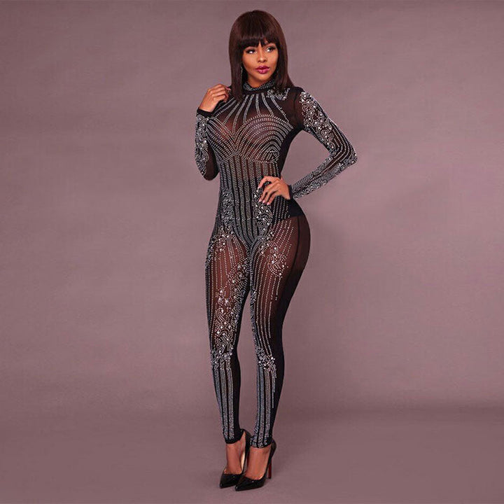 Levoire | robe transparente avec des strass ajustée à manches longues NOIR