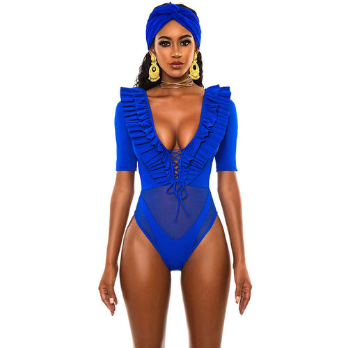 Levoire | maillot de bain V-col en tête de mort avec des volants