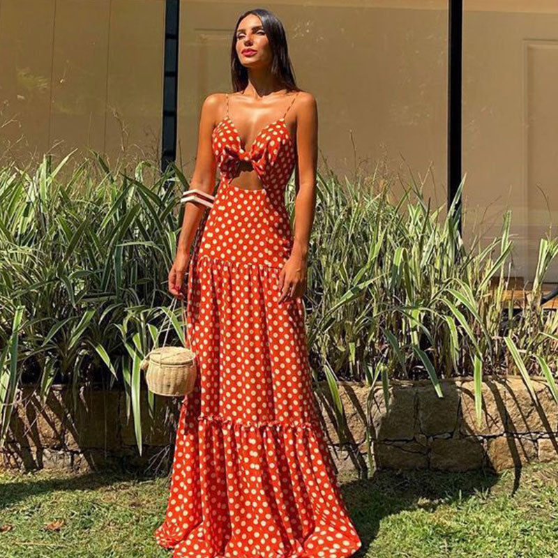 Levoire | longue robe Boho décolleté à fines bretelles avec dos ouvert ORANGE