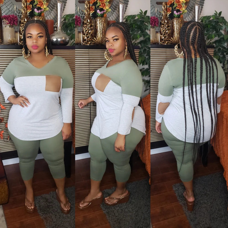Levoire | Chemise à col en V et pantalons serrés VERT
