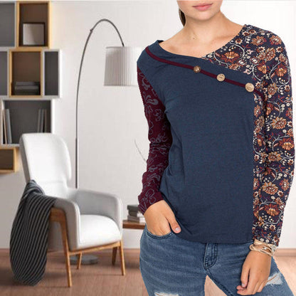 Levoire | Blouse Patchwork À Imprimé Floral Bleu Foncé