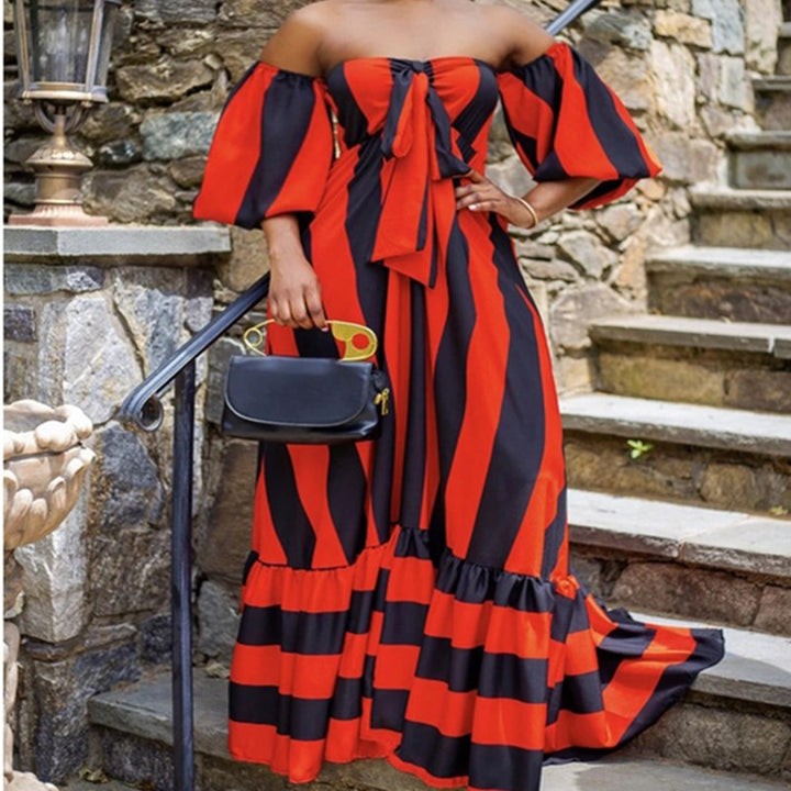 Levoire | longue robe rayée à épaules découvertes style bohème