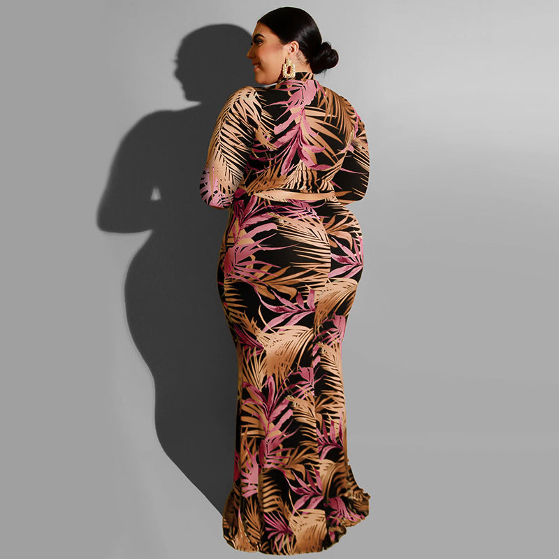 Levoire | robe longue ajustée à encolure ronde à motif