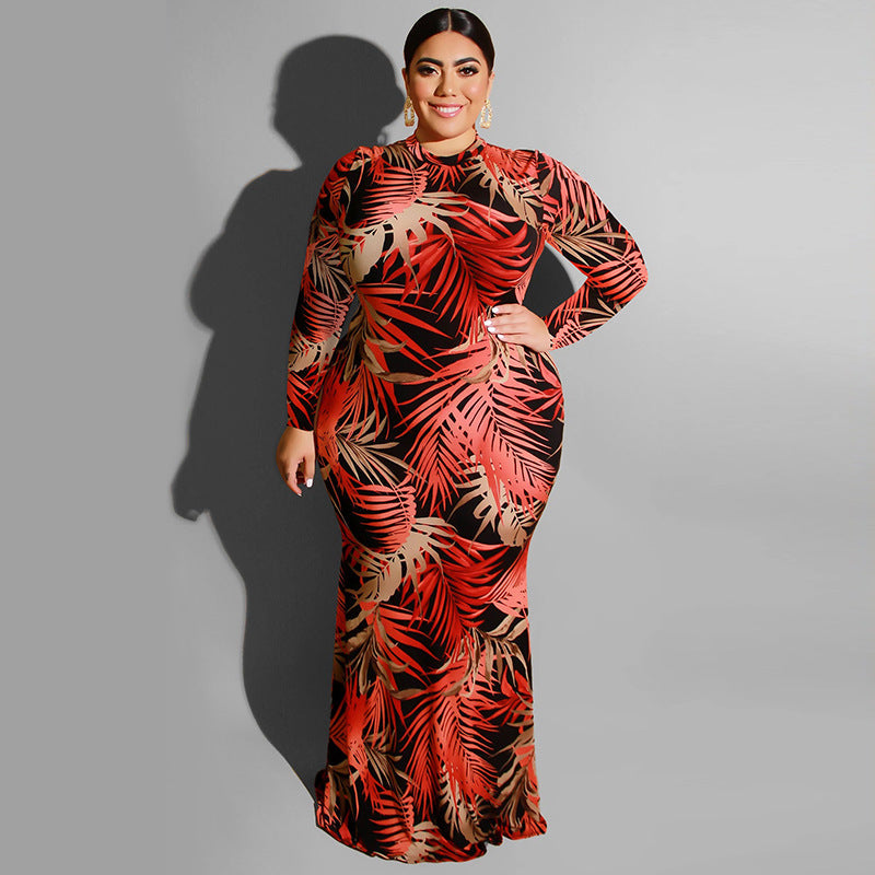 Levoire | robe longue ajustée à encolure ronde à motif BORDEAUX