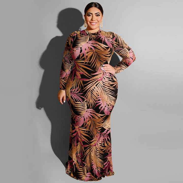 Levoire | robe longue ajustée à encolure ronde à motif APRIKOSI