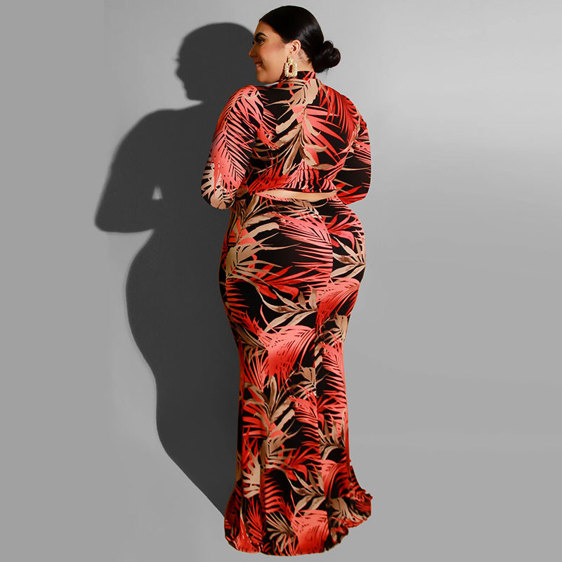 Levoire | robe longue ajustée à encolure ronde à motif