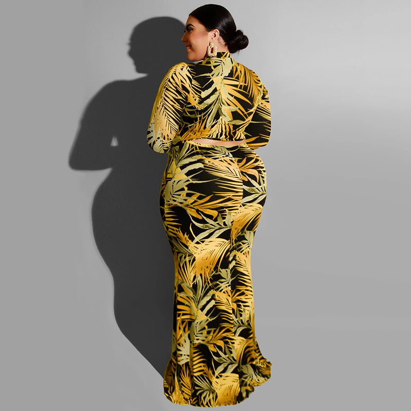 Levoire | robe longue ajustée à encolure ronde à motif