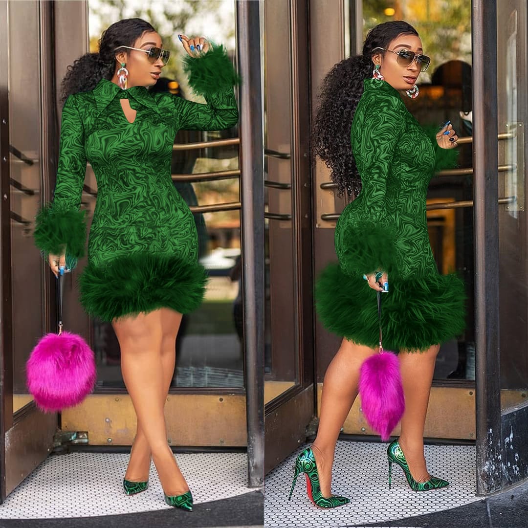 Levoire | courte serrée vintage-style à manches longues plumes VERT