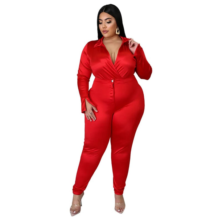 Levoire | Deux pièces V-cou et pantalons unis ROUGE