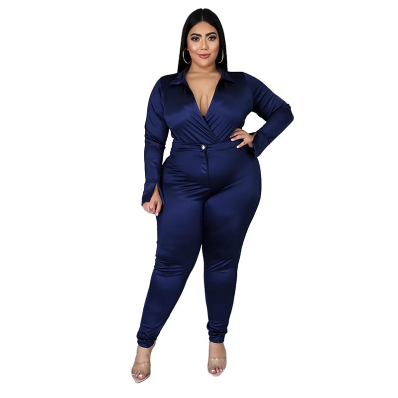 Levoire | Deux pièces V-cou et pantalons unis BLEU