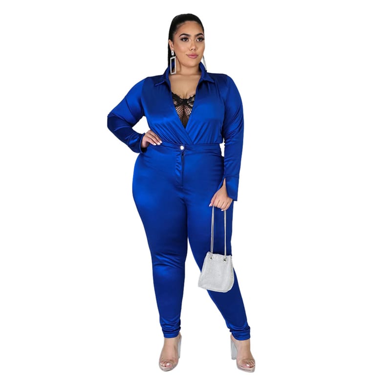 Levoire | Deux pièces V-cou et pantalons unis BLEU MARINE