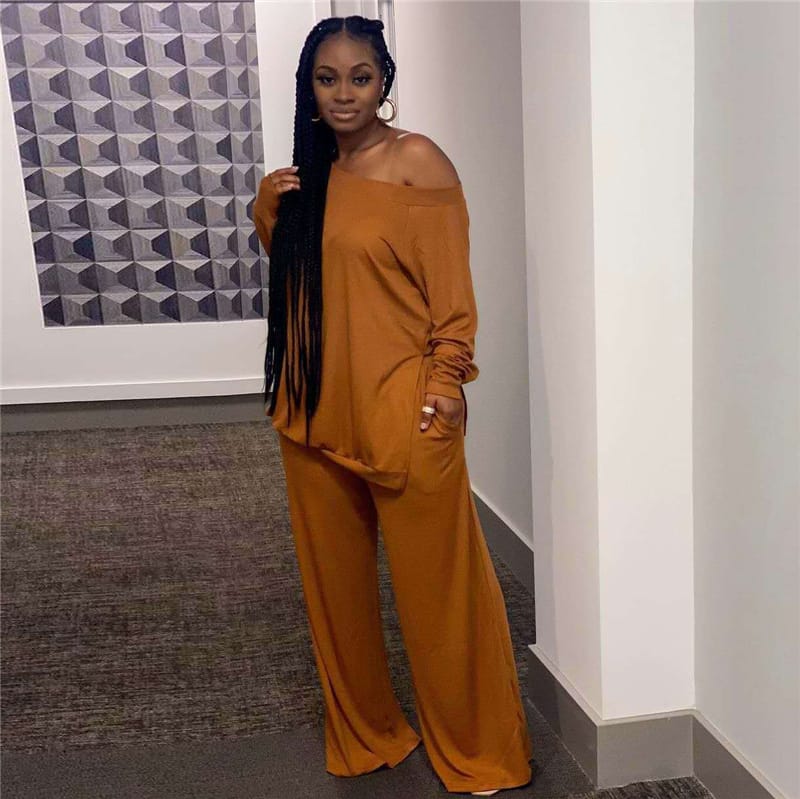 Levoire | chemisier à manches longues et pantalons larges unis décontractés ORANGE