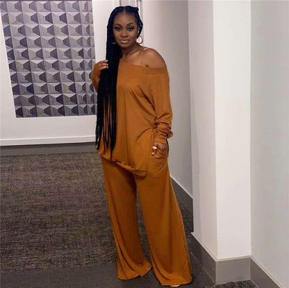 Levoire | chemisier à manches longues et pantalons larges unis décontractés ORANGE