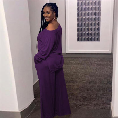 Levoire | chemisier à manches longues et pantalons larges unis décontractés VIOLETTI