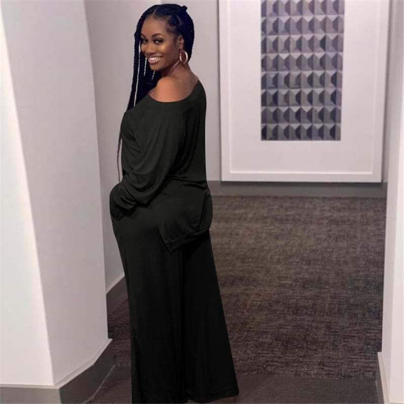 Levoire | chemisier à manches longues et pantalons larges unis décontractés NOIR