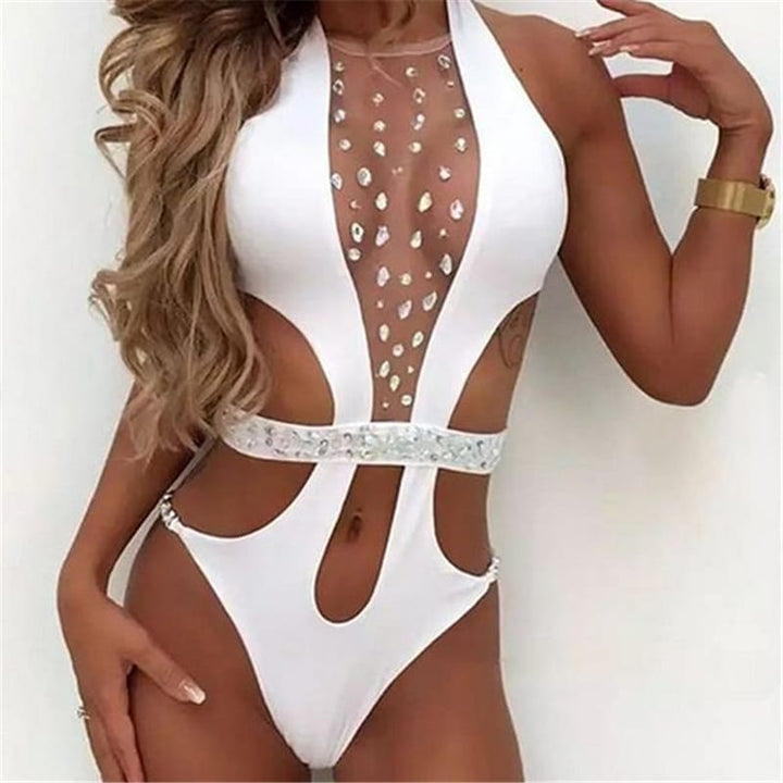 Levoire | natation maille strass transparent blanc
