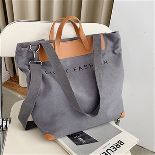 Levoire | style Cabas Grande Capacité Lettre Imprimée Tissu Patchwork Une taille Gris