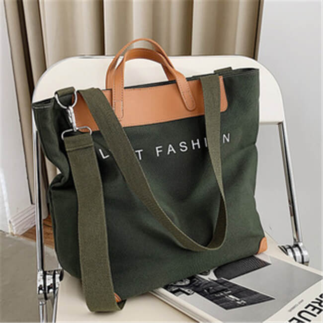 Levoire | style Cabas Grande Capacité Lettre Imprimée Tissu Patchwork Une taille Vert