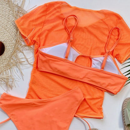 Levoire | Maillot de bain trois pièces sexy à manches courtes couleur néon