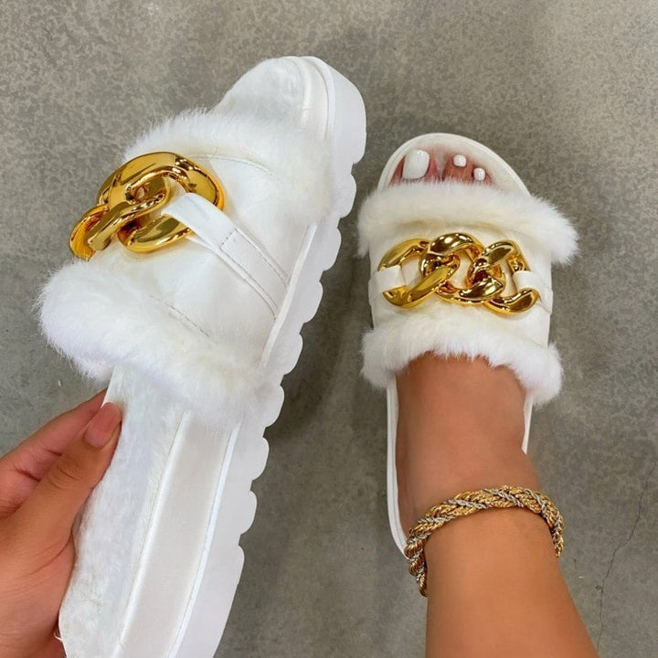 Levoire | demi-épais pelucheux avec chaîne en or BLANC