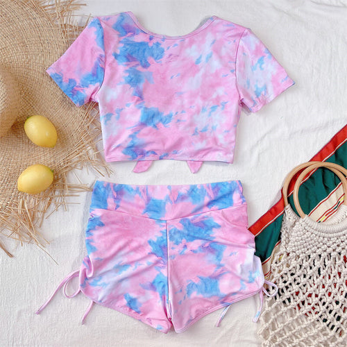 Levoire | maillot de bain 2 pièces col en V haut à manches courtes et shorts