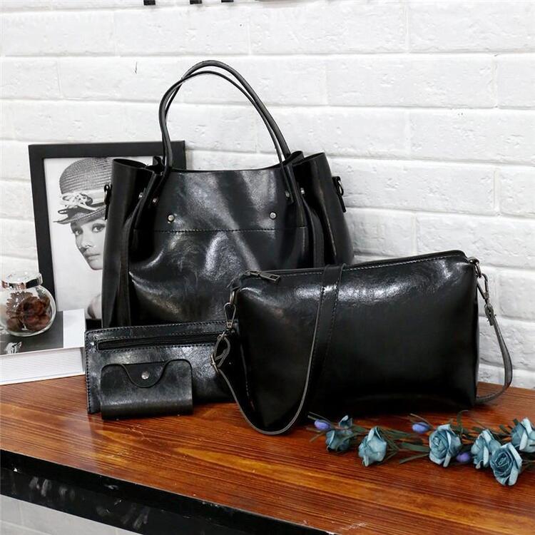 Levoire | Ensemble de sac à main de cueillette de vin à 4 pièces pour femmes Noir