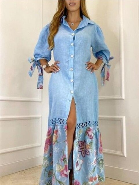 Levoire | Robe Maxi Élégante Pour Femmes Avec Imprimé Floral Pour L'Été Bleu