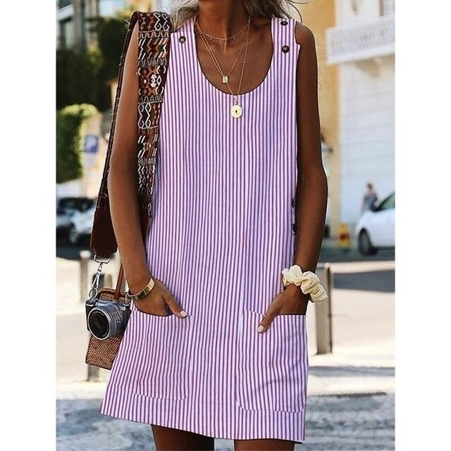 Levoire | Robe Sans Manches Rayée Pour Femmes, Grandes Tailles Rosa