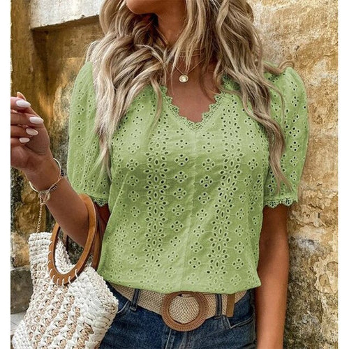 Levoire | T-Shirt Dames Léger Avec Motif En Dentelle Et Décolleté En V